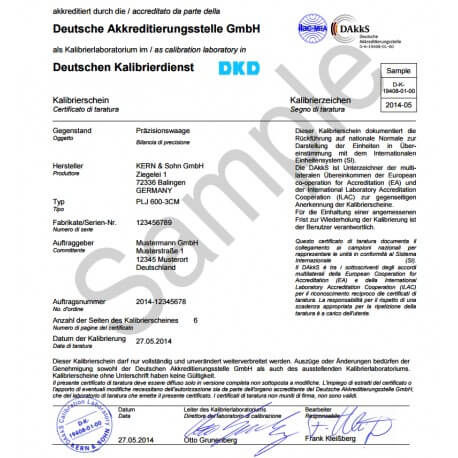 Certificato di taratura DAKKS / Accredia per bilance