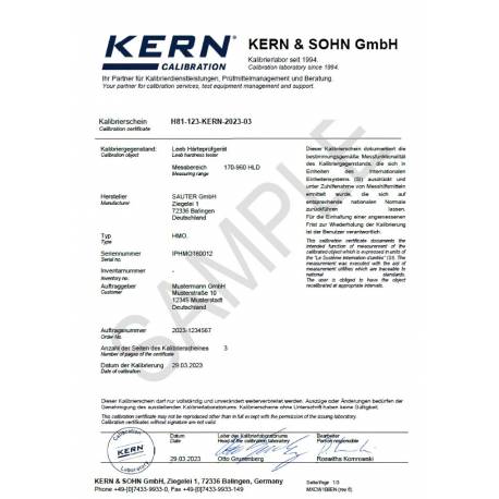 Certificato di Calibrazione ISO per durometri LEEB